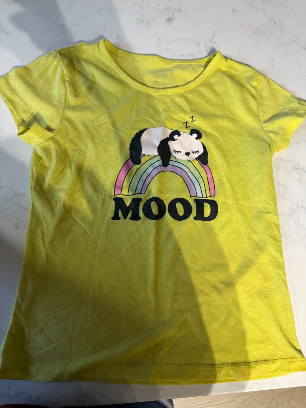 Kids' Yellow "Mood" Panda Rainbow T‑Shirt